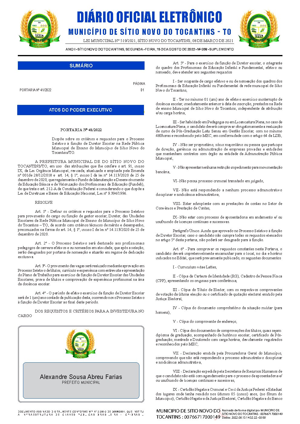 Diário Oficial - Edição 038