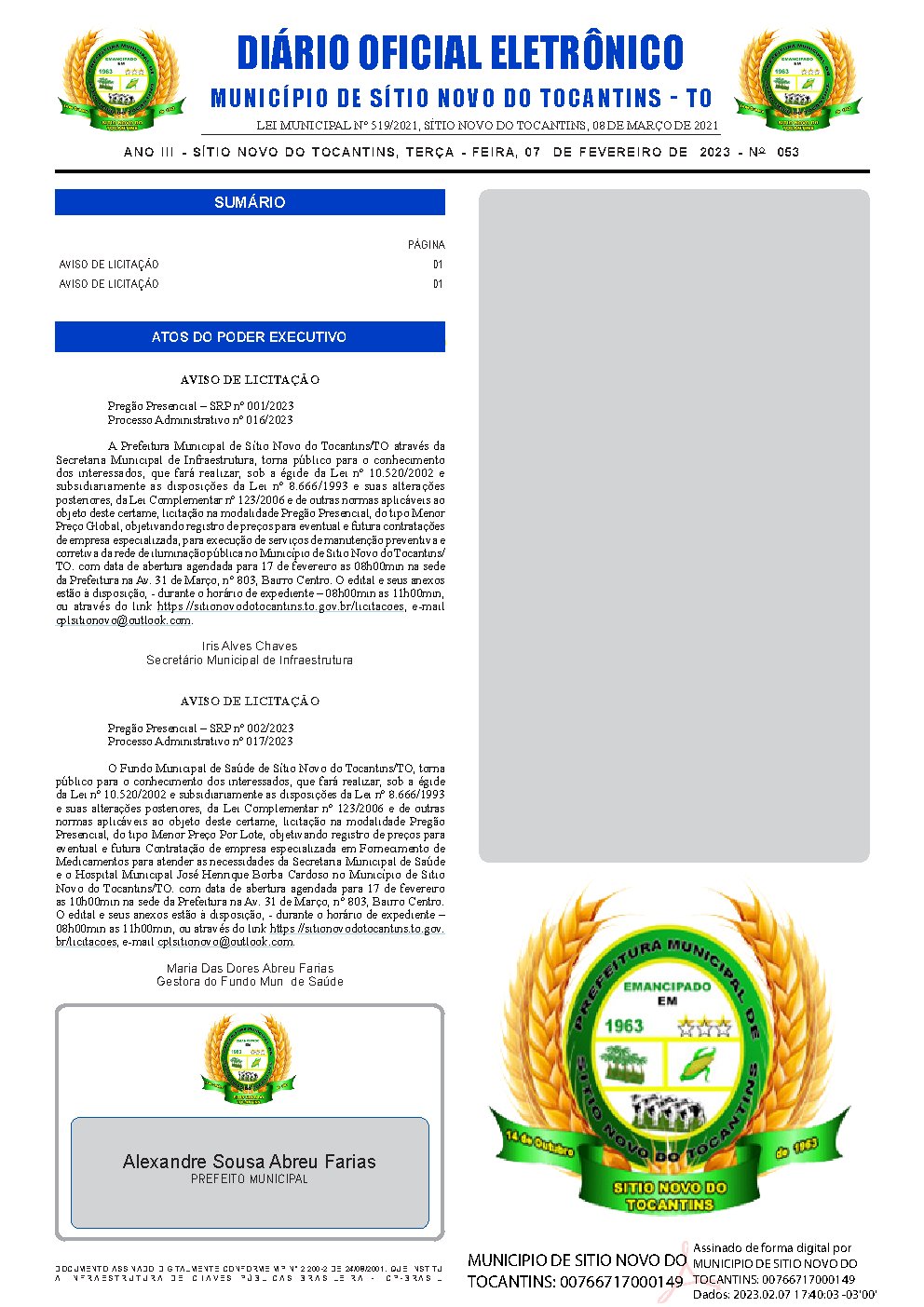 Diário Oficial - Edição 053