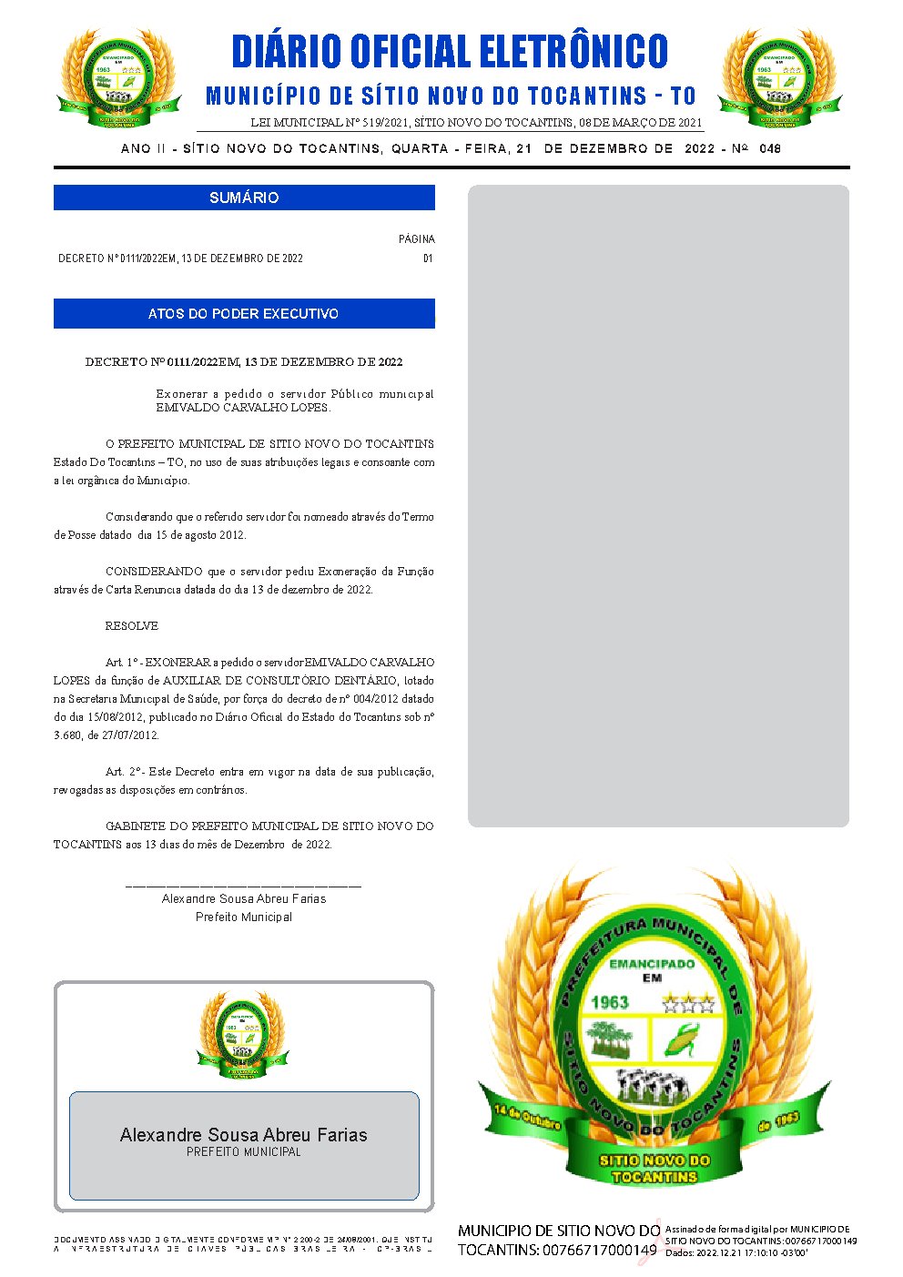 Diário Oficial - Edição 048