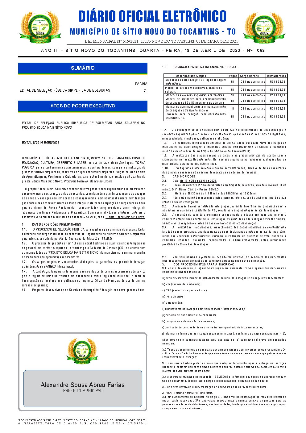 Diário Oficial - Edição 068