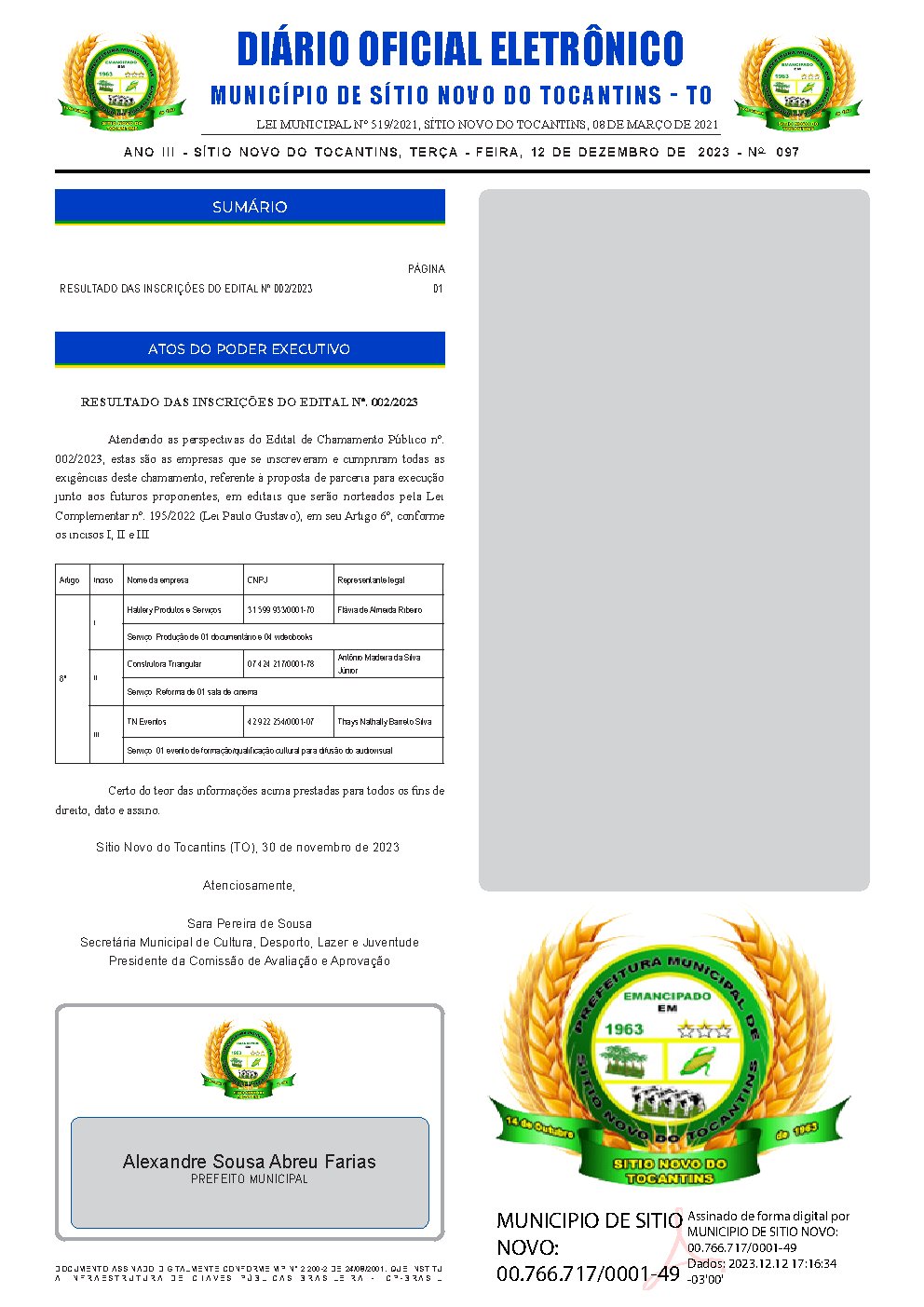 Diário Oficial - Edição 097