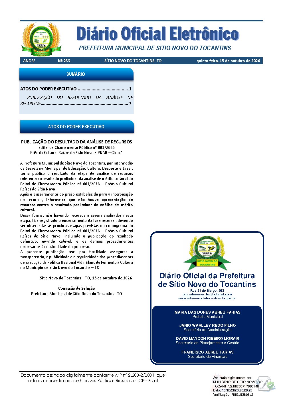 Diário Oficial N° 233