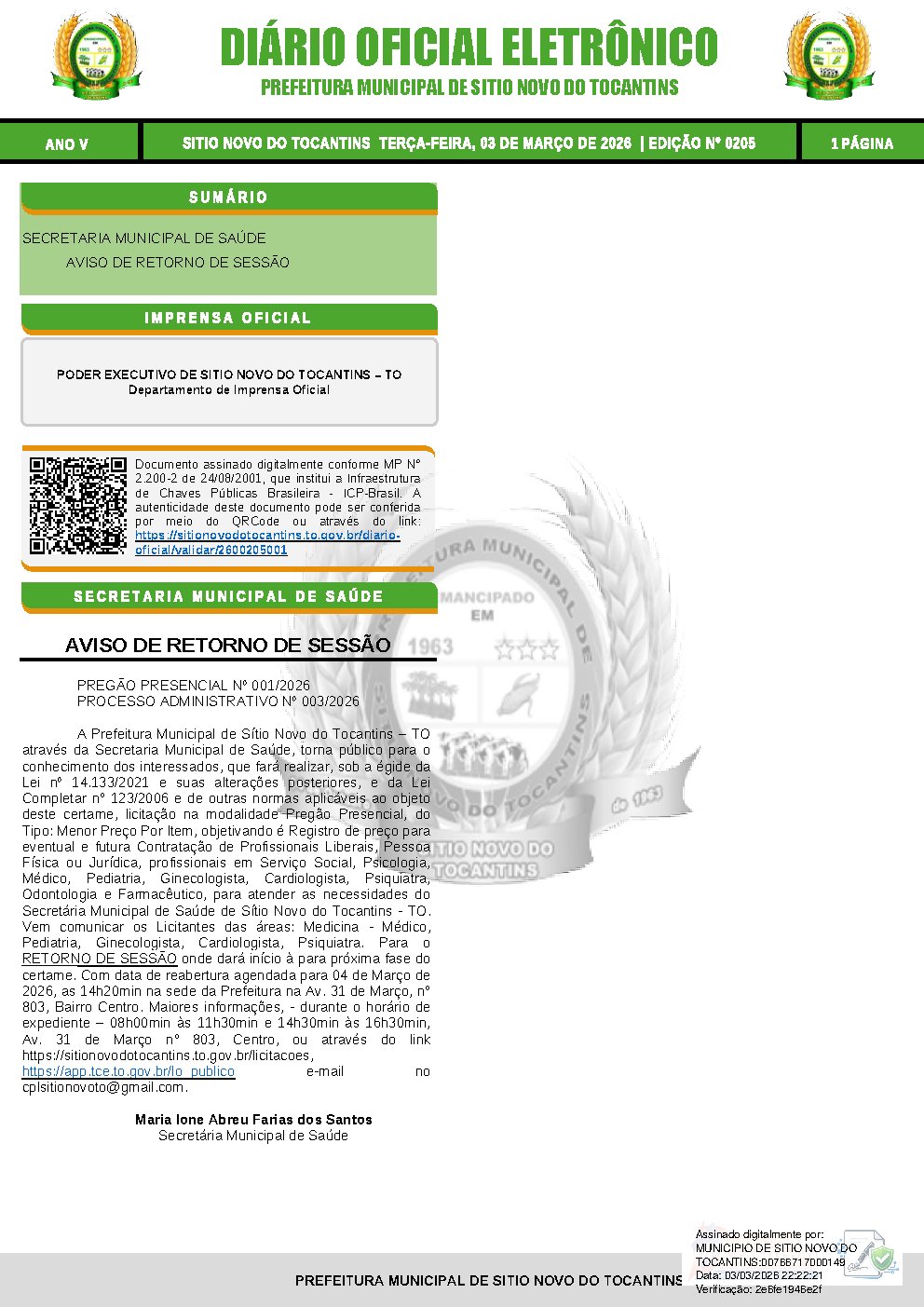 Diário Oficial N° 205