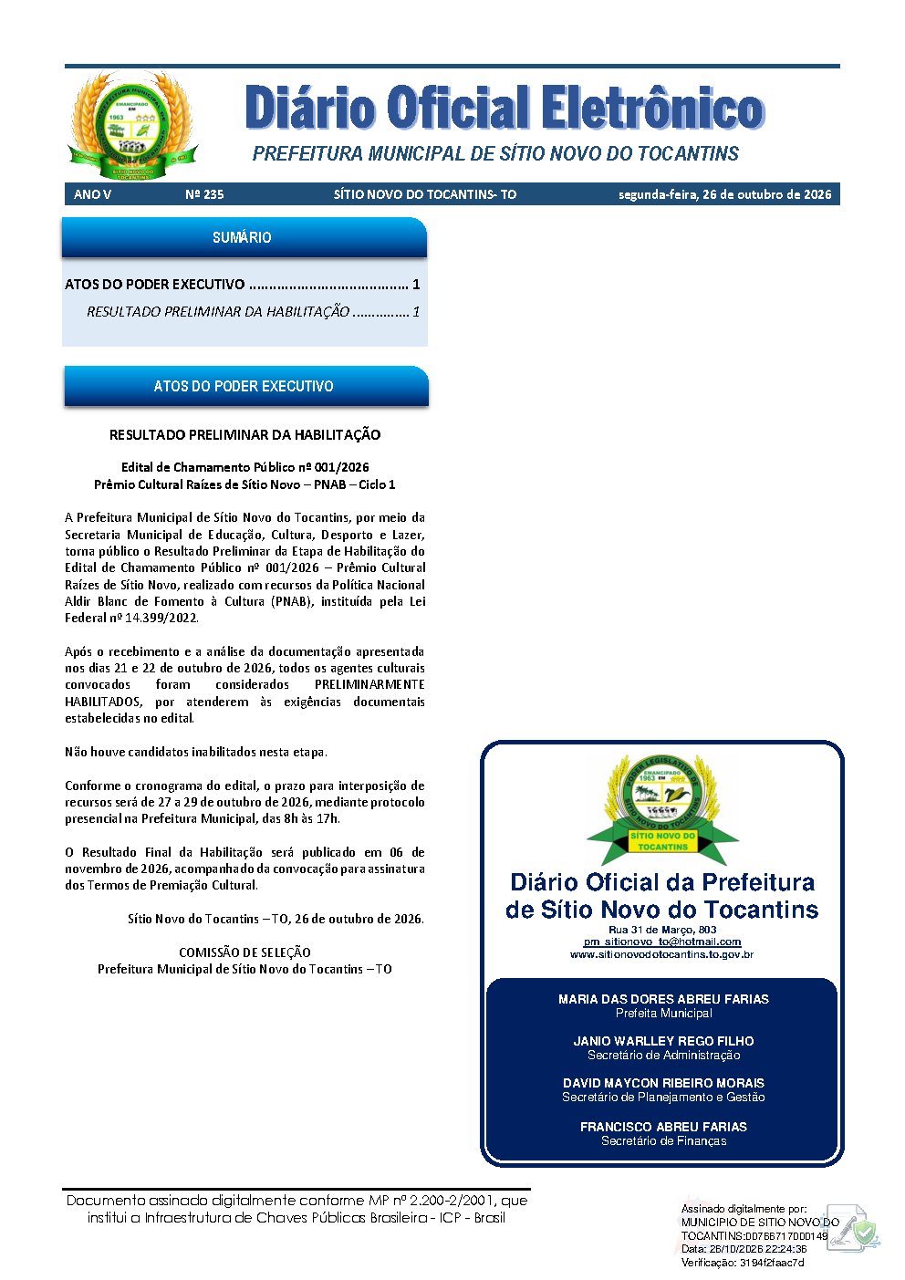 Diário Oficial N° 235