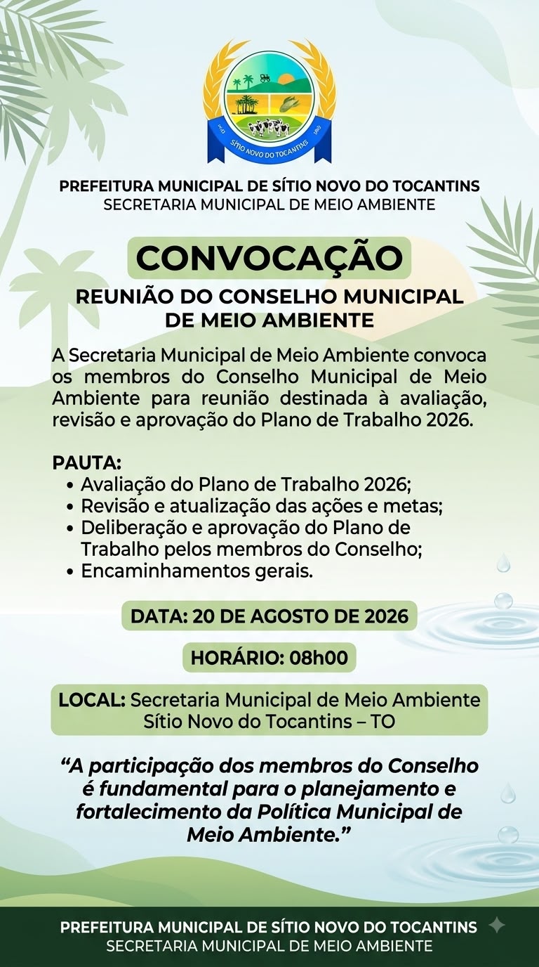 CONVOCAÇÃO - Reunião do Conselho Mun. de Meio Ambiente