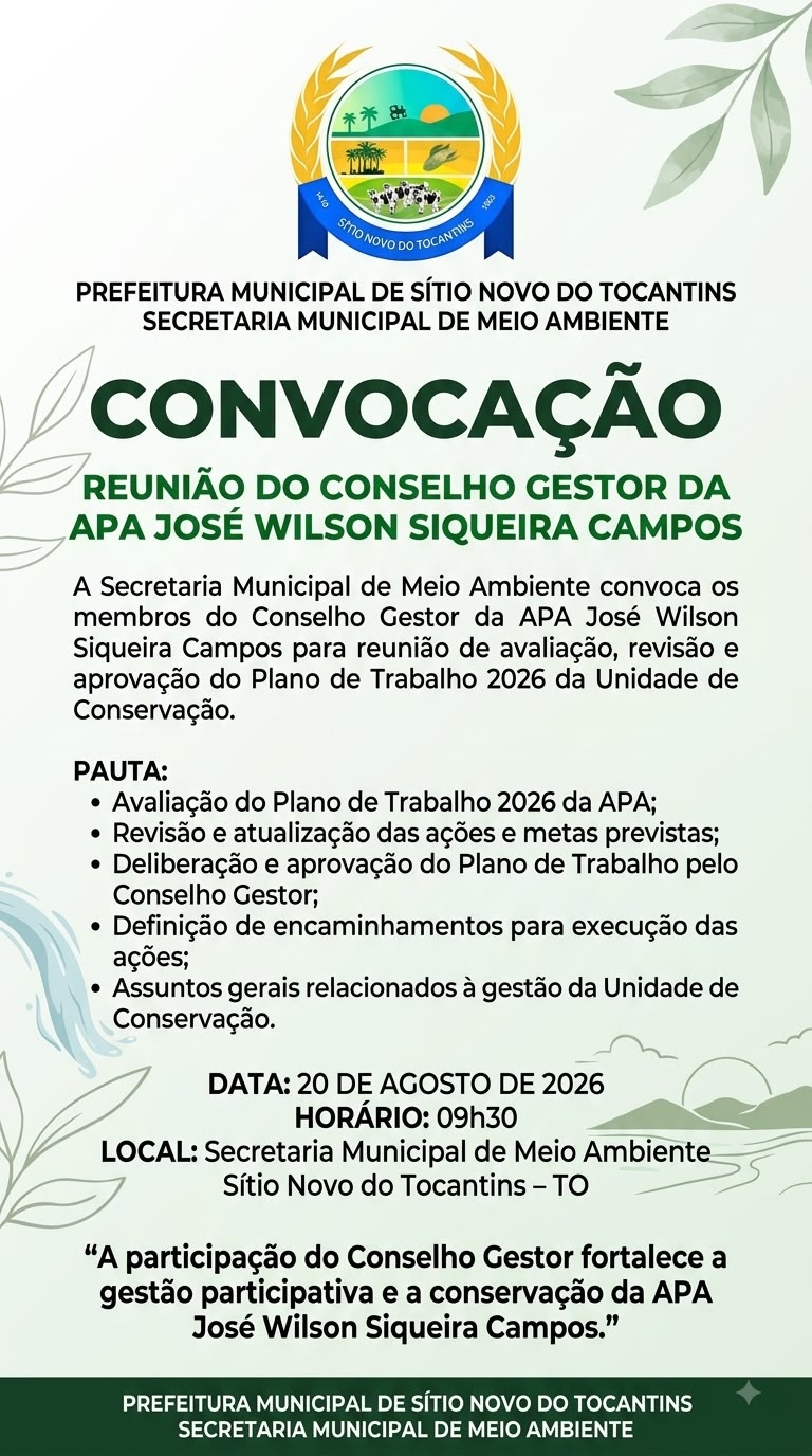 CONVOCAÇÃO - Reunião do Conselho Gestor da APA